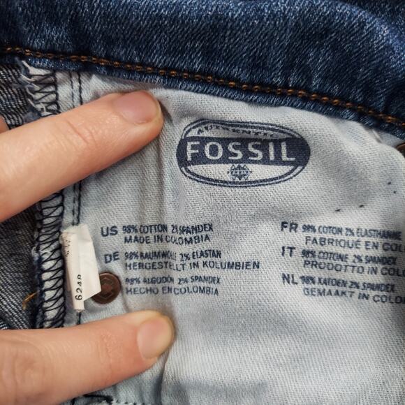 Fossil Jeans Womens Straight Size 25 Dark Wash Denim Stretch Low Rise Raw Hem - Picture 7 of 10